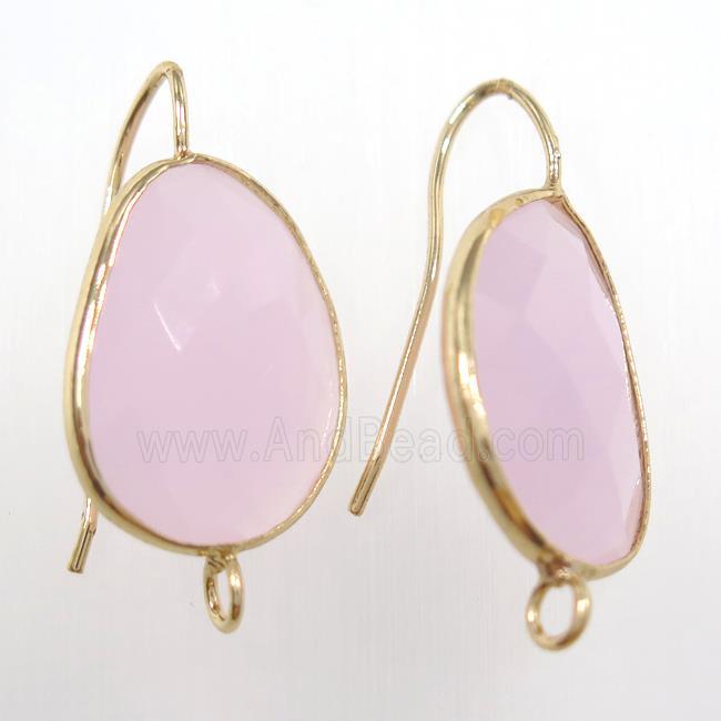 pink glass crystal earring with loop, gold plated