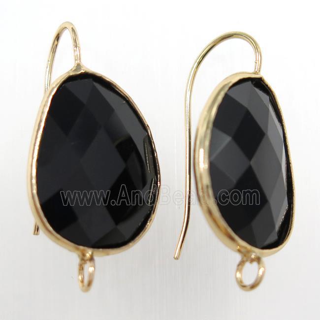 black glass crystal earring with loop, gold plated