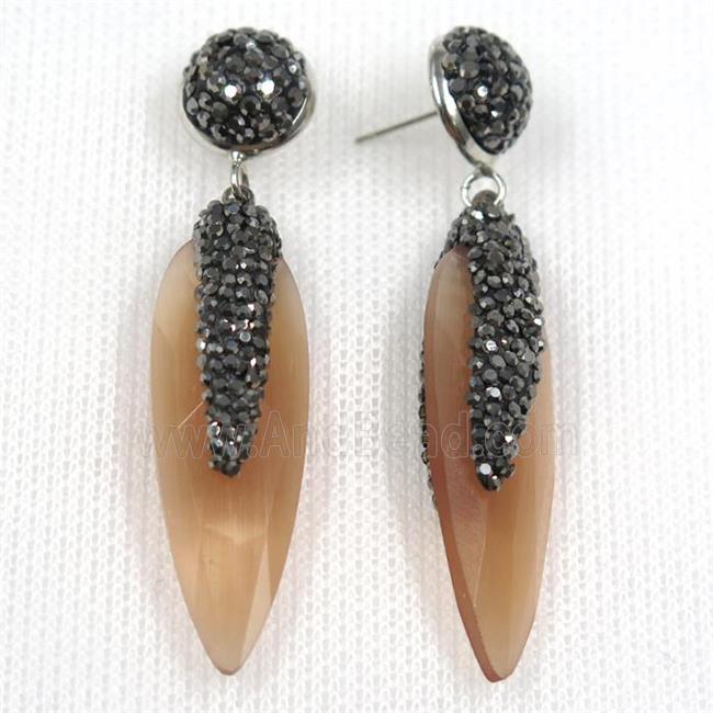 brown glass crystal earring paved rhinestone