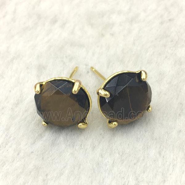 Tiger eye stone Stud Earring, gold plated