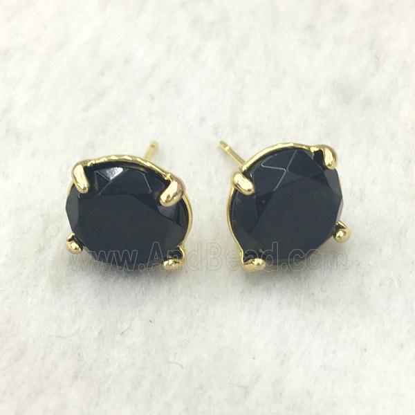 black onyx agate Stud Earring, gold plated