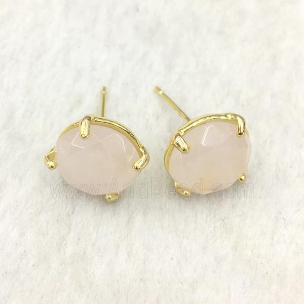 Rose Quartz Stud Earring, gold plated