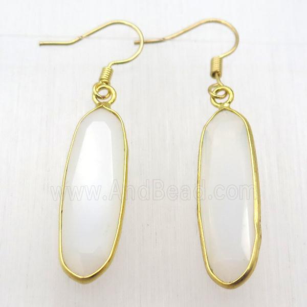 white agate hook Earring, gold plated