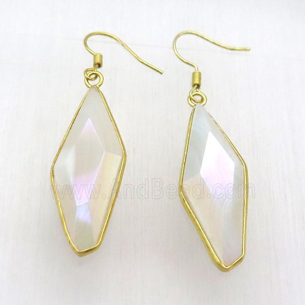 white agate hook earring, gold plated