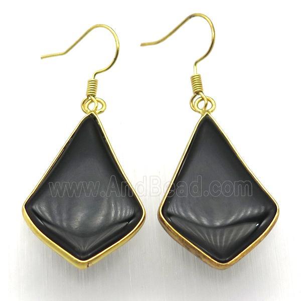 black cat eye glass teardrop Hook Earring, gold plated
