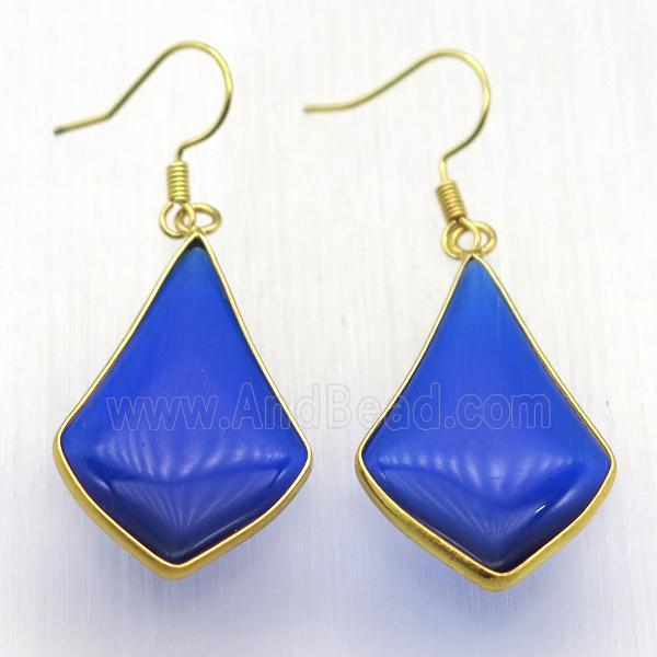 blue cat eye glass teardrop Hook Earring, gold plated