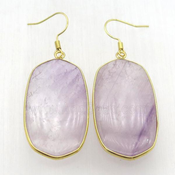 purple Amethyst oval Hook Earring, gold plated