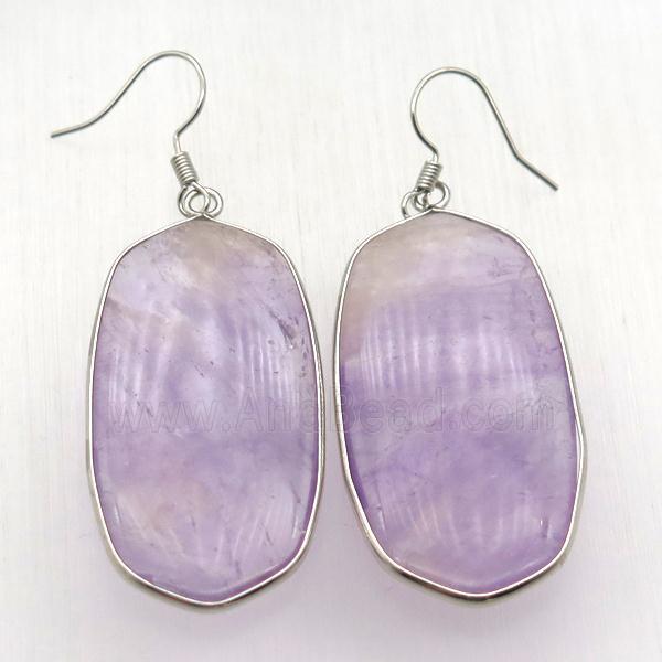 purple Amethyst oval Hook Earring, platinum plated