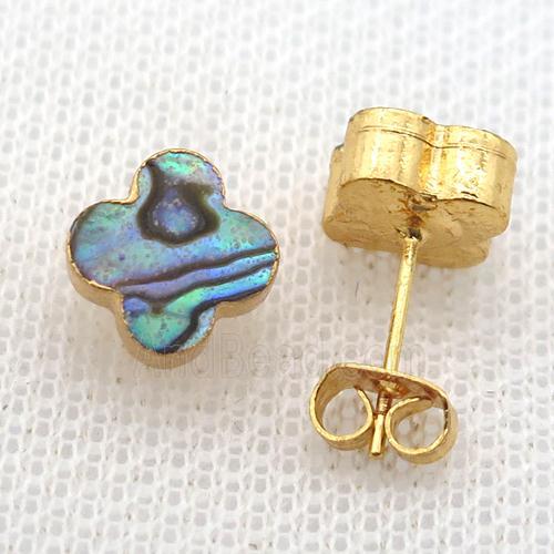 Abalone Shell earring studs, clover, gold plated