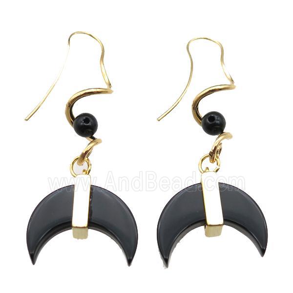 black Onyx Agate Earring, moon, gold plated