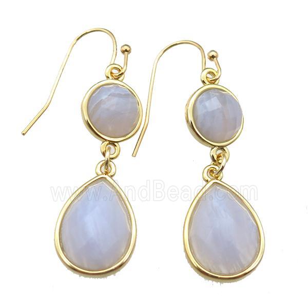 Blue Lace Agate hook Earring, gold plated