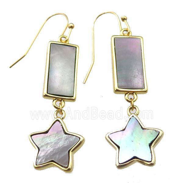 gray Abalone Shell hook Earring, gold plated