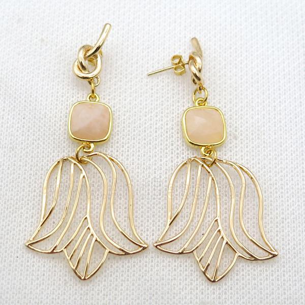 copper earrings with moonstone, gold plated