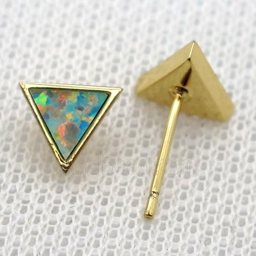 synthetic Fire Opal triangle Stud Earrings, gold plated
