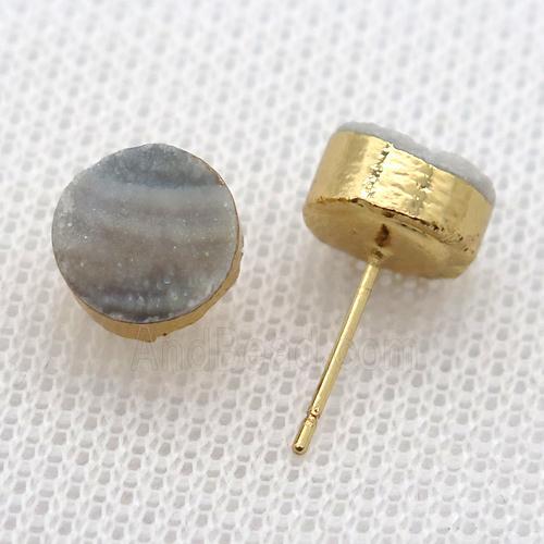 Solar Agate Druzy Studs Earrings, circle, gold plated