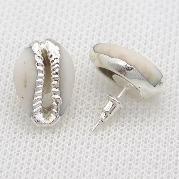 Conch Shell stud Earrings, silver plated