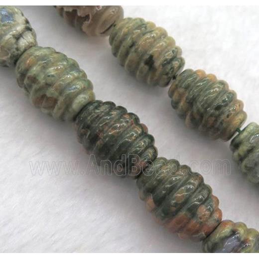 green Rhyolite barrel beads