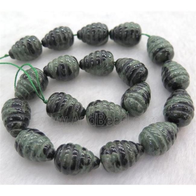 green jasper bead, teardrop