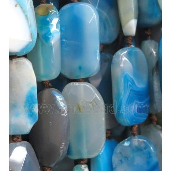 agate beads, blue, faceted rectangle