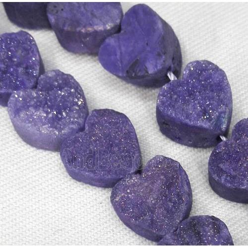 druzy quartz beads, heart, purple