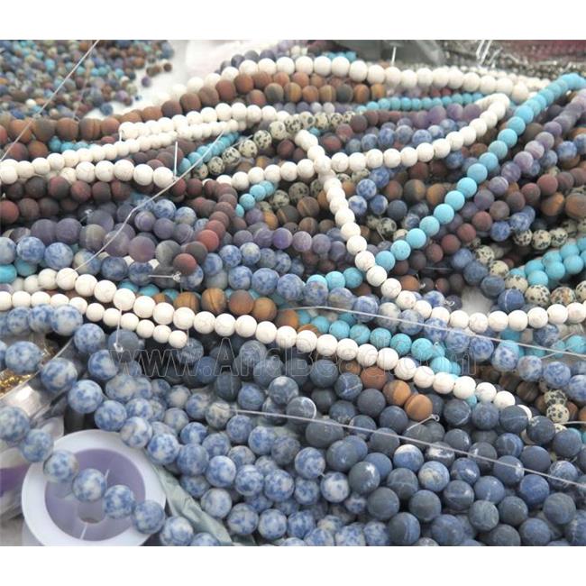 mixed round matte gemstone beads