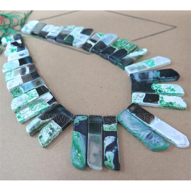 fire agate stick beads, green