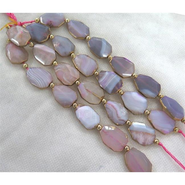 purple agate beads, faceted freeform, gold plated