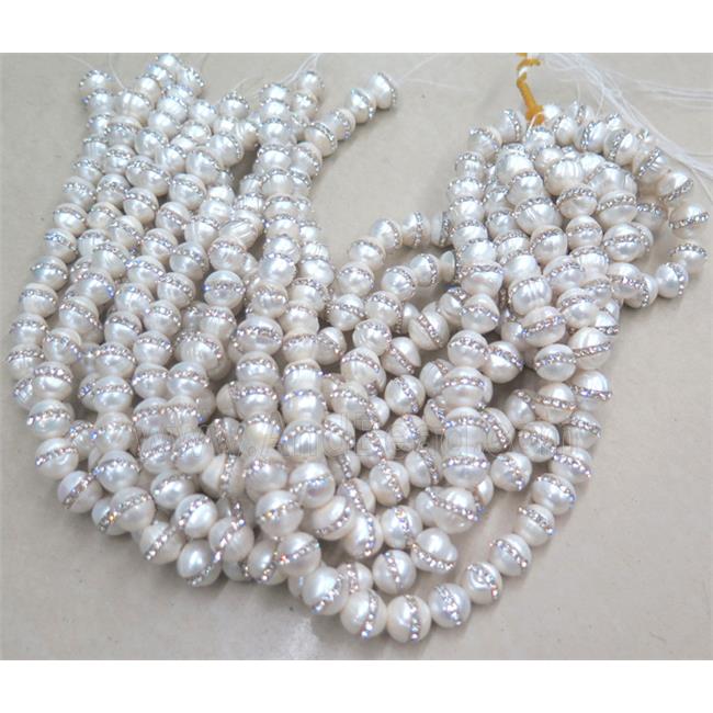 round white freshwater pearl beads paved rhinestone