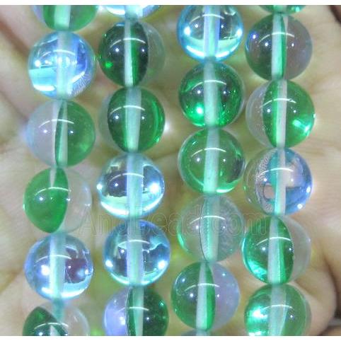 round green synthetic Aura Quartz Glass Beads