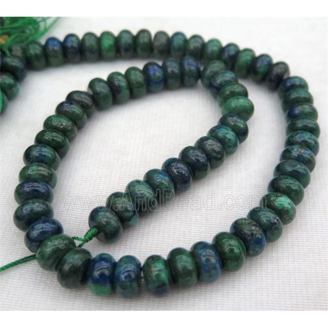 Azurite rondelle beads, green