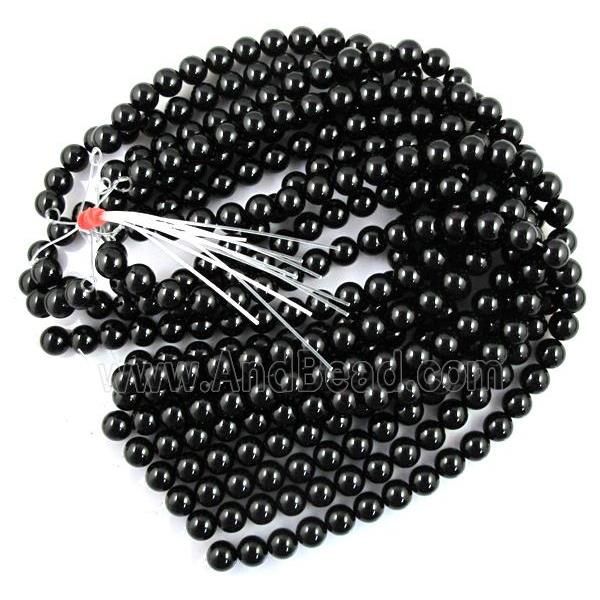 black tourmaline bead, round, AB grade