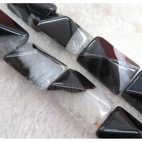 black agate rectangle beads with white druzy, point