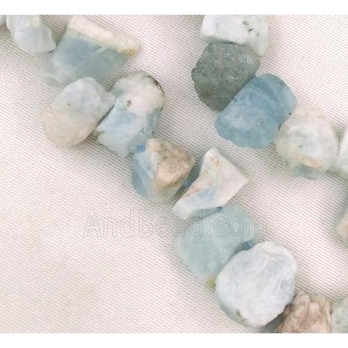 Aquamarine chip bead, freeform, top-drilled, blue