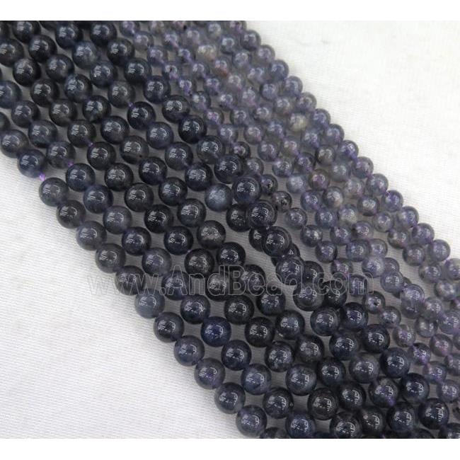 Natural Iolite Beads Inkblue Smooth Round