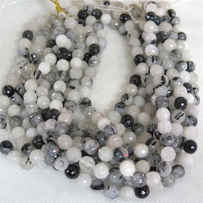 Black Rutilated Quartz Beads, faceted round