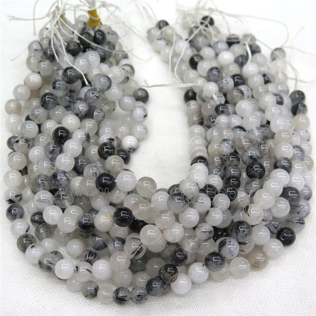 Black Rutilated Quartz Beads, round