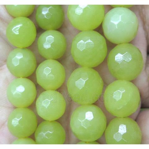 Lemon Jade bead, faceted round, olive