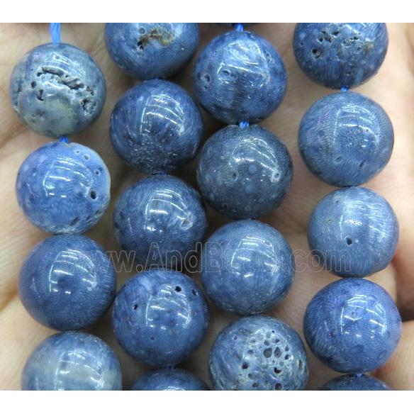 Natural navy blue Coral Fossil beads, round