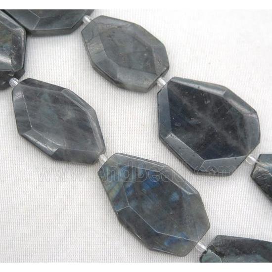 black Labradorite slice bead, faceted freeform
