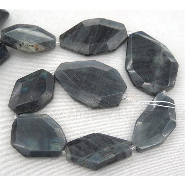 black Labradorite slice bead, faceted freeform