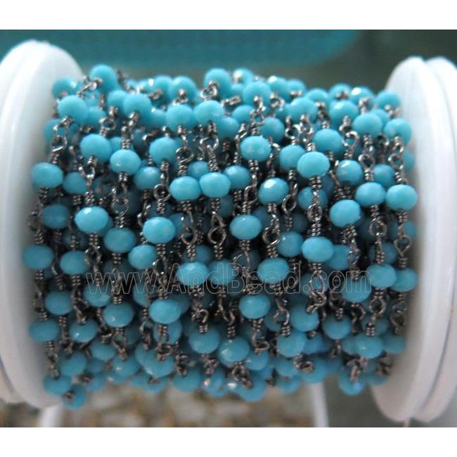 handmade rosary chain with blue chinese crystal glass bead