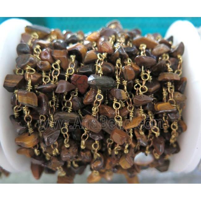 handmade rosary chain with tiger eye stone chip bead