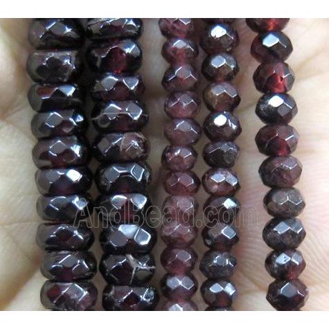 red Garnet bead, faceted rondelle