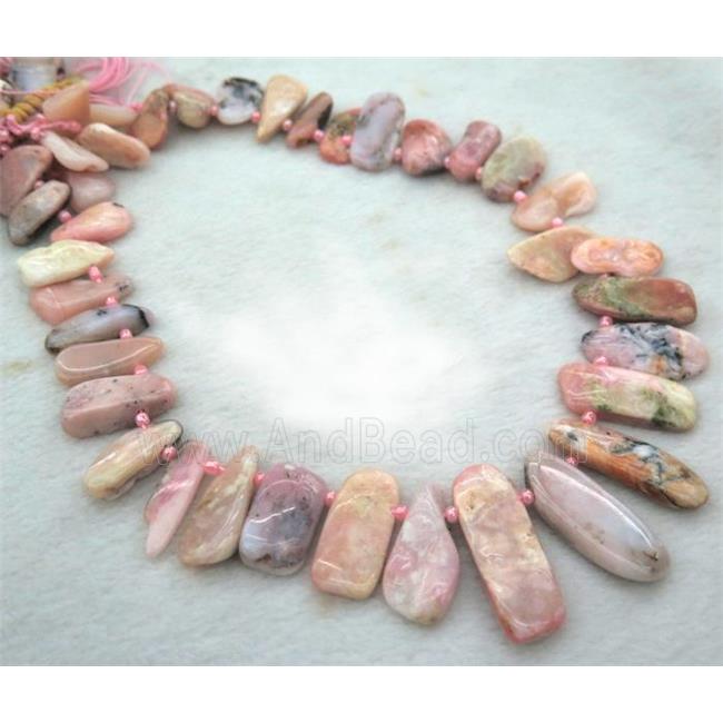 pink opal stone collar beads, freeform, top drilled