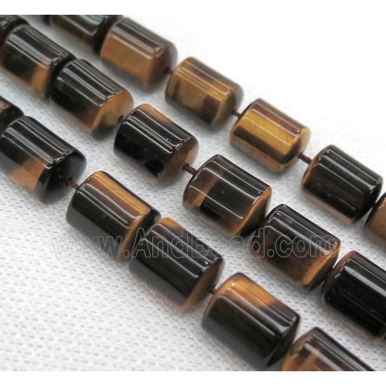 Tiger eye stone bead, 3faces tube, yellow, black