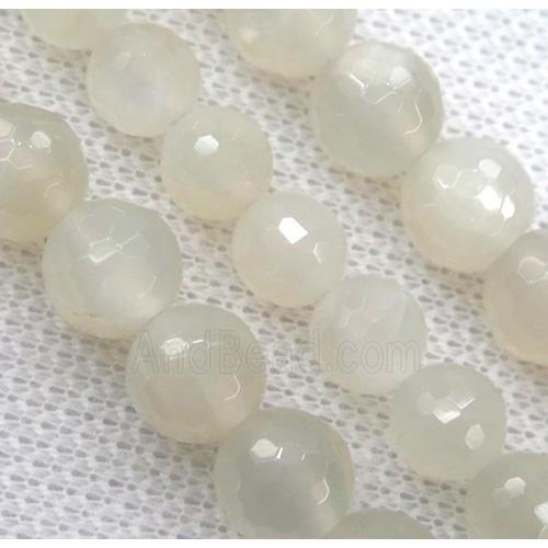natural Moonstone bead, faceted round, white gray