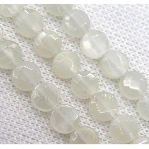 white gray Moonstone bead, faceted flat round