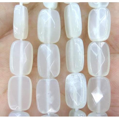 white gray MoonStone bead, faceted rectangle