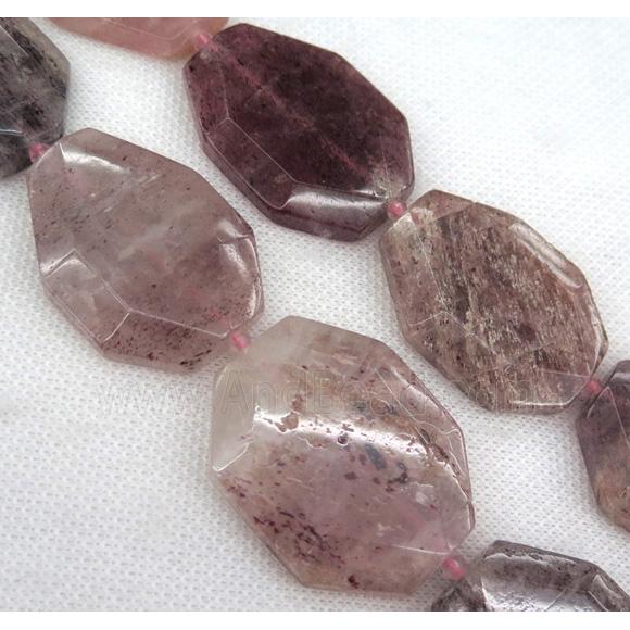 Strawberry Quartz slice bead, faceted freeform, pink