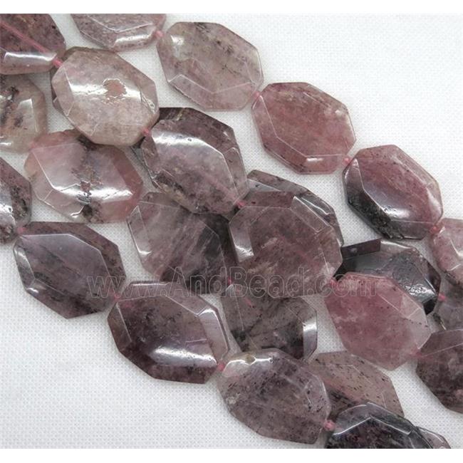 Strawberry Quartz slice bead, faceted freeform, pink